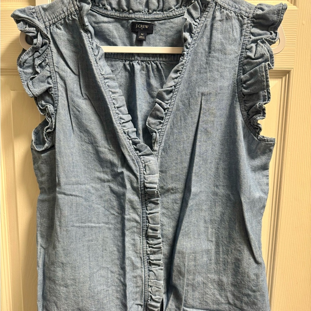 J. Crew Women's Ruffled Chambray Blouse - Light Blue